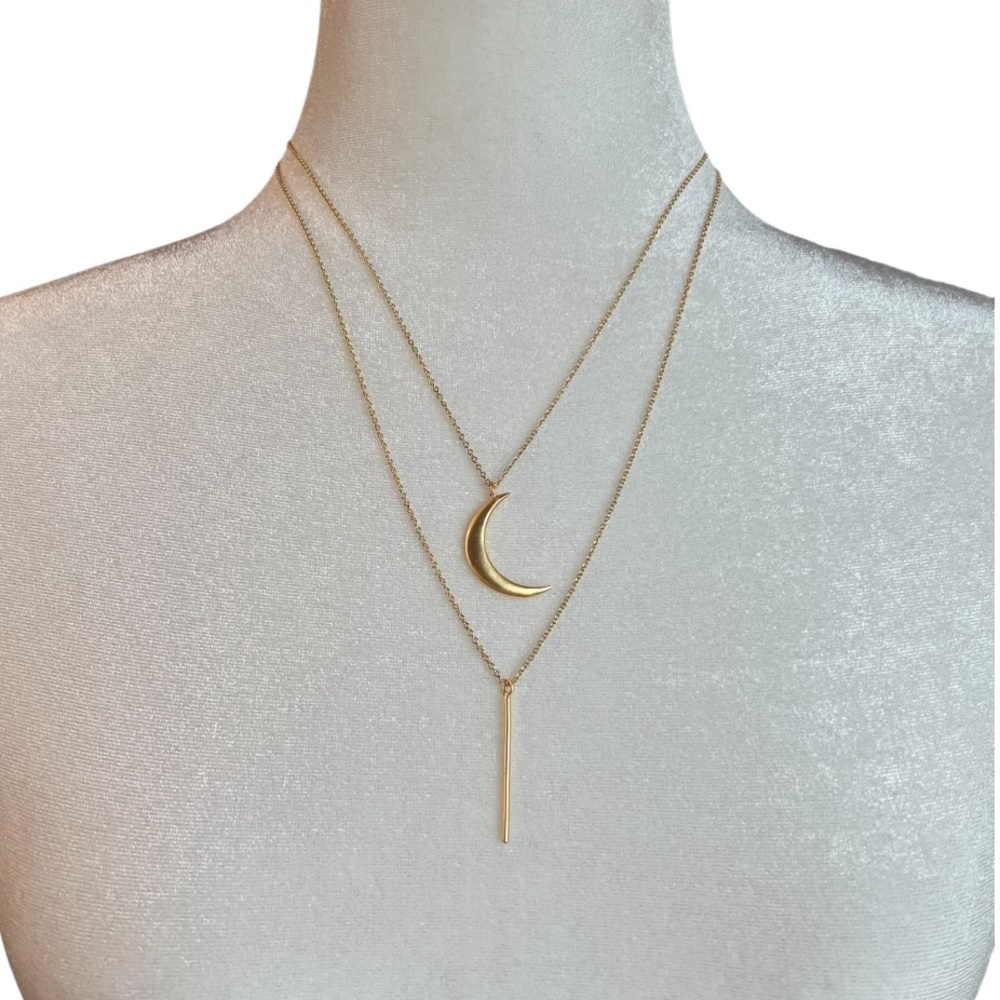 Gold tone costume double layer cresent moon adjustable necklace - Picture 2 of 7